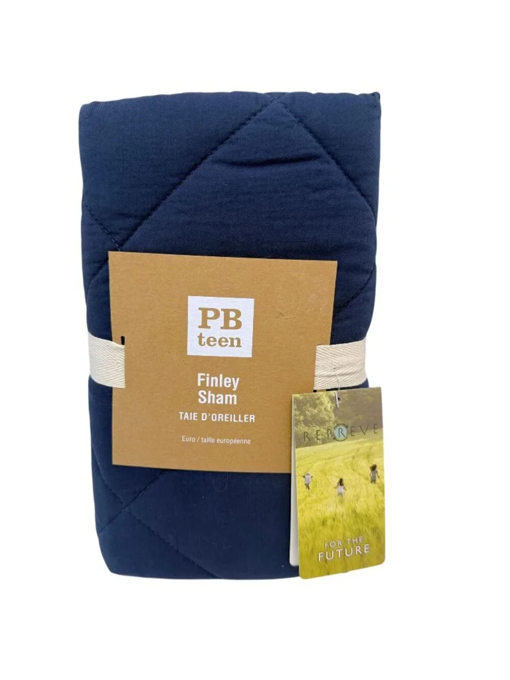 POTTERY BARN TEEN Finley Euro Sham Navy Blue Cotton Quilted Nautical- New